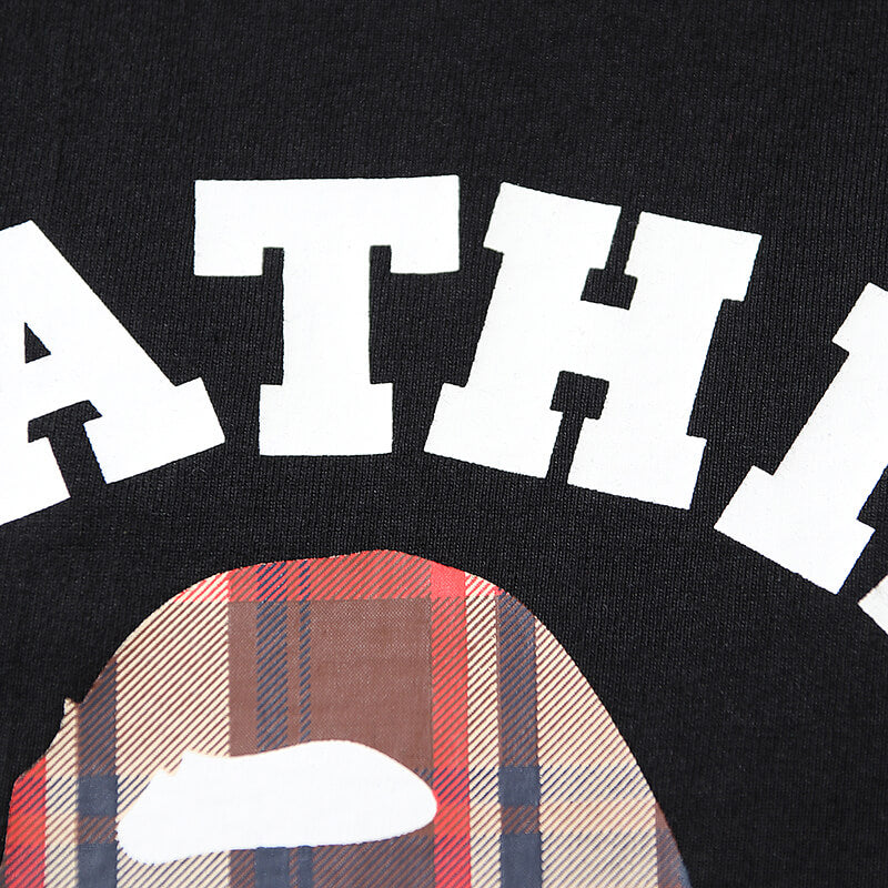 BAPE Plaid Ape Head College Logo Tee