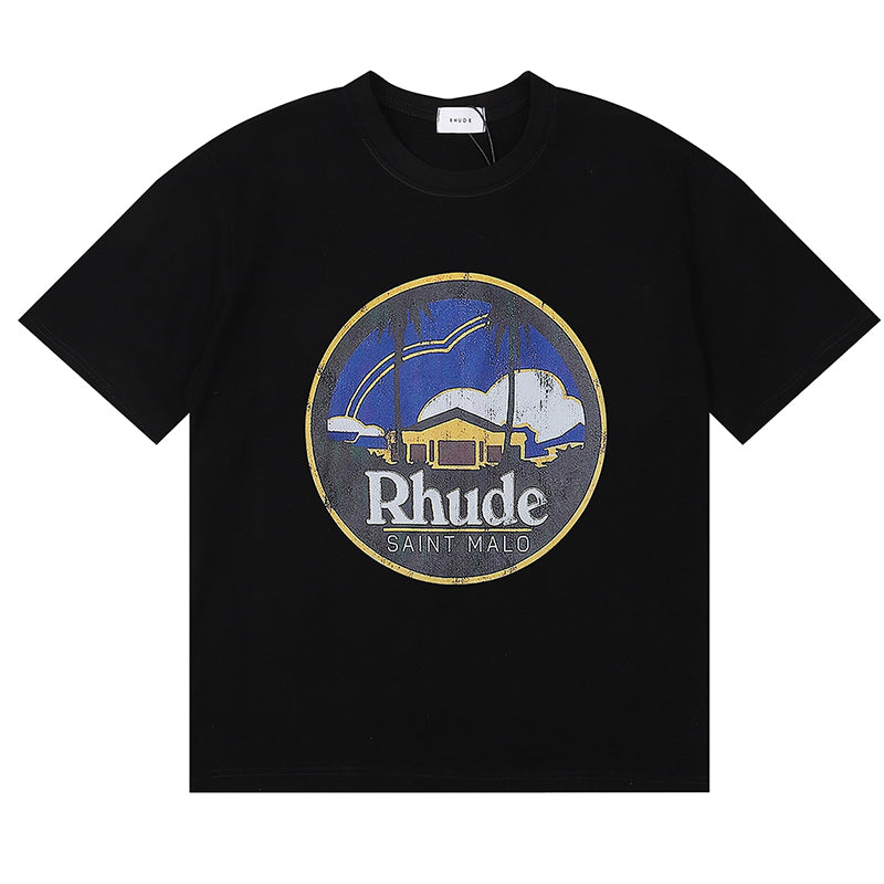 RHUDE Saint Malo Castle Graphic T-Shirt – Apricot / Black / White