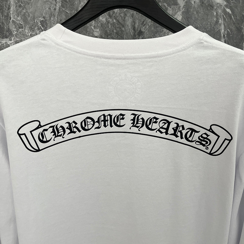 Chrome Hearts Gothic Sleeve Logo Pocket Long Sleeve Tee – White / Black