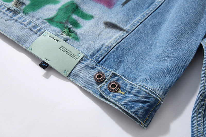 OFF-WHITE Hand-Drawn Doodle Arrow Distressed Denim Jacket