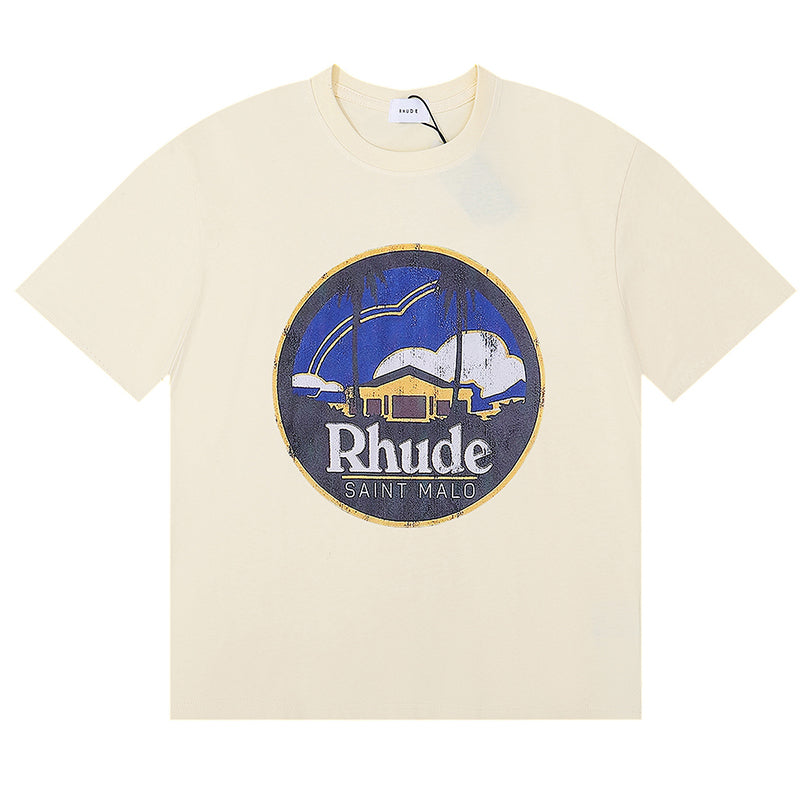 RHUDE Saint Malo Castle Graphic T-Shirt – Apricot / Black / White