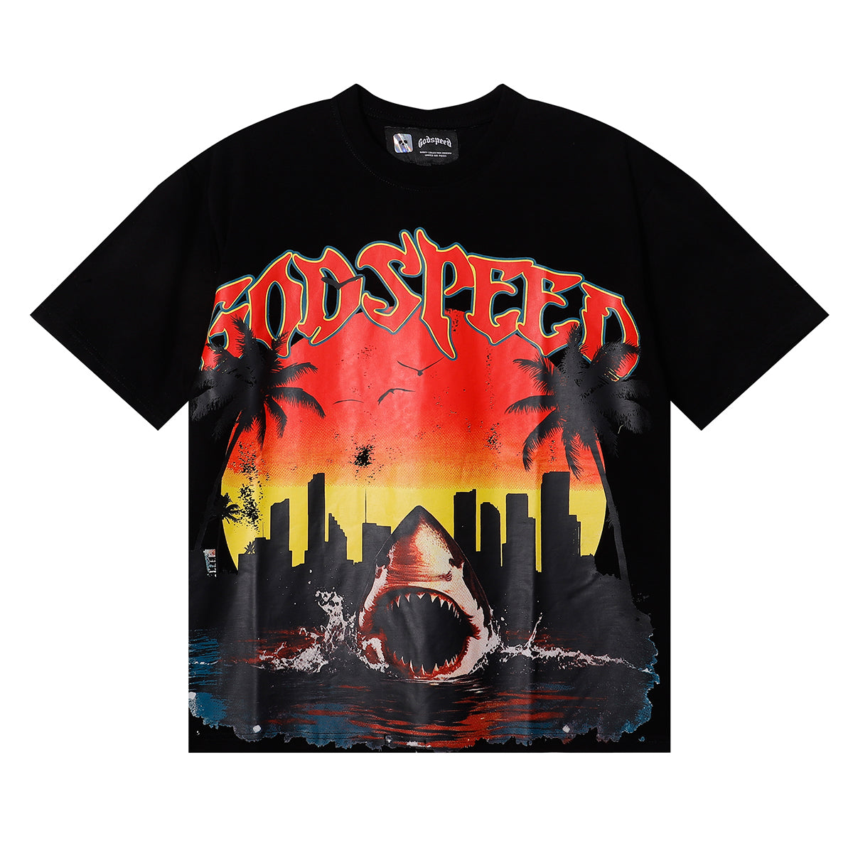 Godspeed City Coconut Tree Shark Graphic T-Shirt