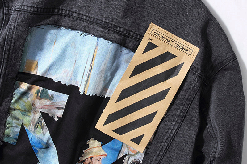Off-White Destruction Oil Painting Graffiti Arrow Denim Jacket – Loose Sporty Fit