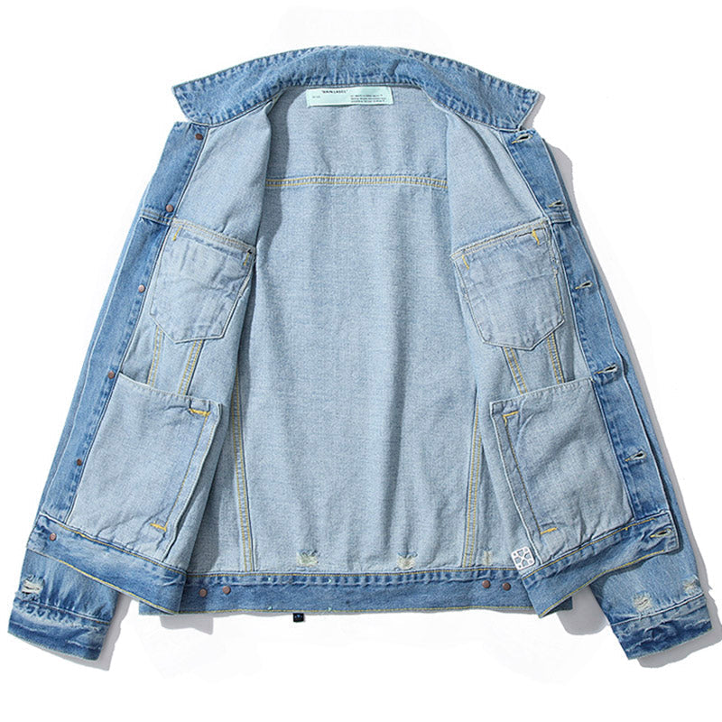 OFF-WHITE Hand-Drawn Doodle Arrow Distressed Denim Jacket
