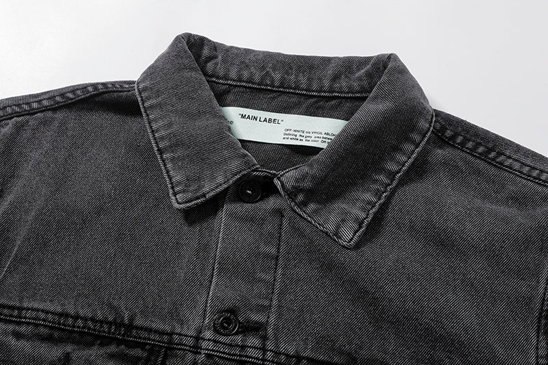 OFF-WHITE Arrow Logo Washed Distressed Denim Jacket