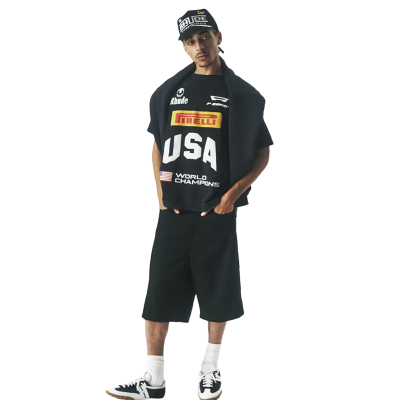 RHUDE Pirelli USA World Champions Tee – Black / Beige