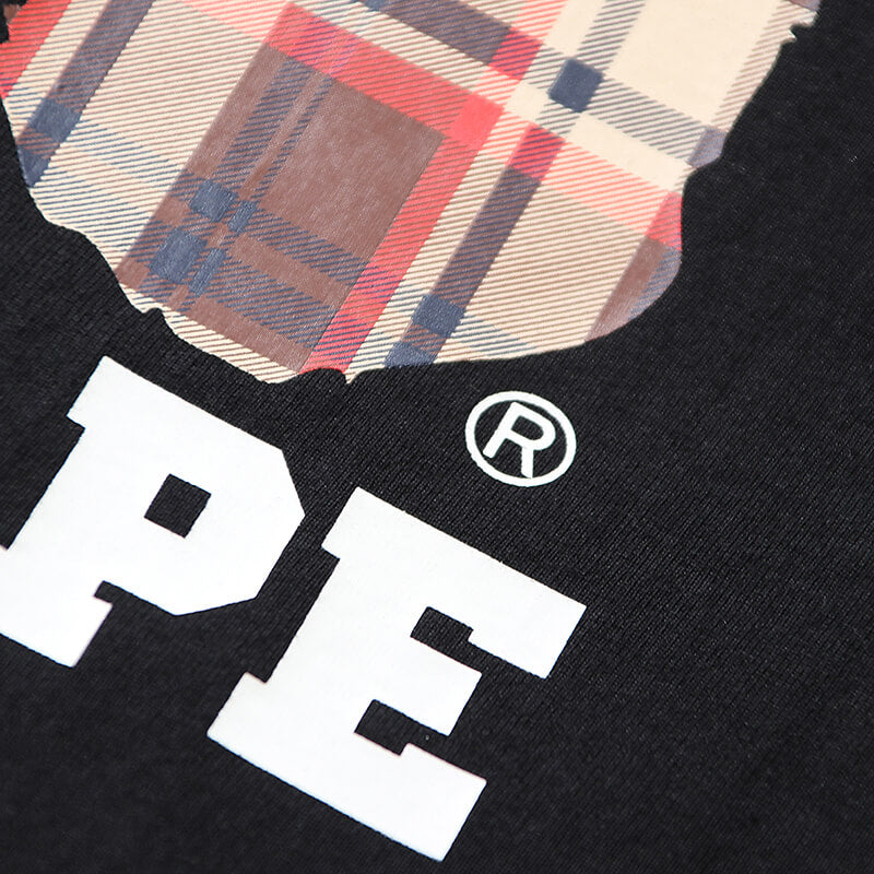 BAPE Plaid Ape Head College Logo Tee