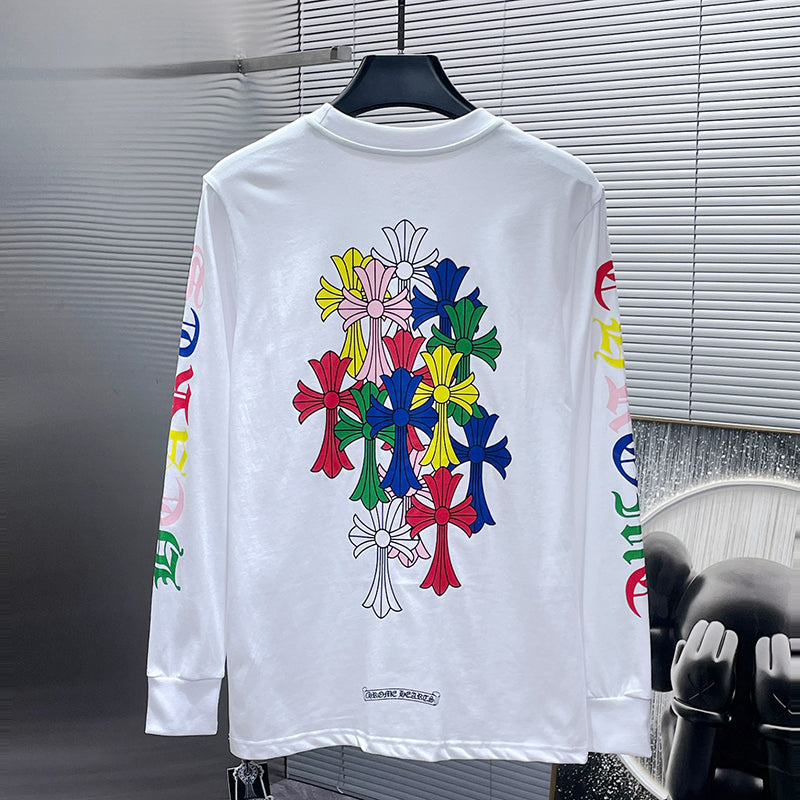 Chrome Hearts Multicolor Fleur Cross Stack Long Sleeve Tee – White / Black