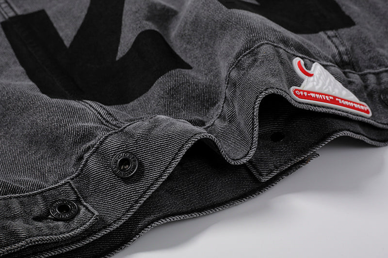 OFF-WHITE Arrow Logo Washed Distressed Denim Jacket
