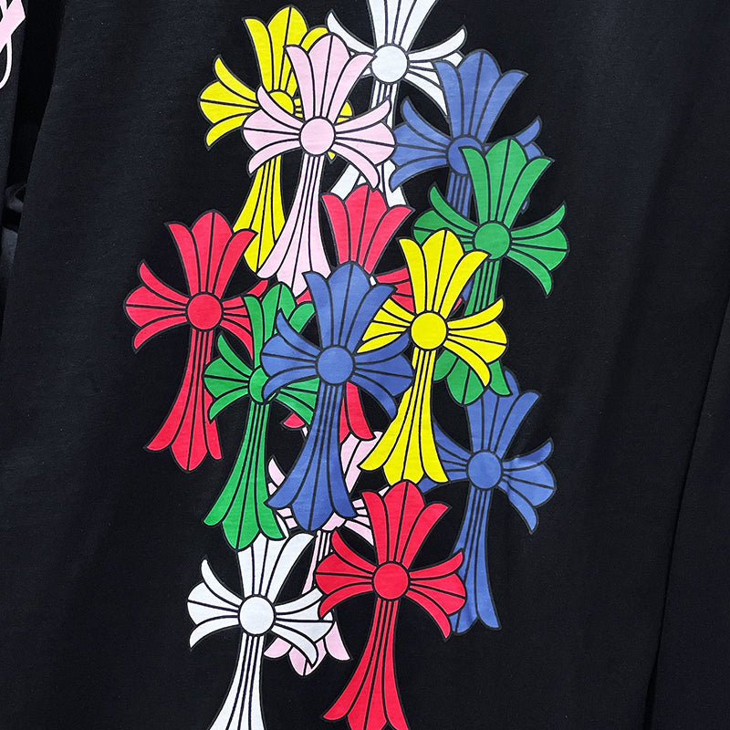 Chrome Hearts Multicolor Fleur Cross Stack Long Sleeve Tee – White / Black