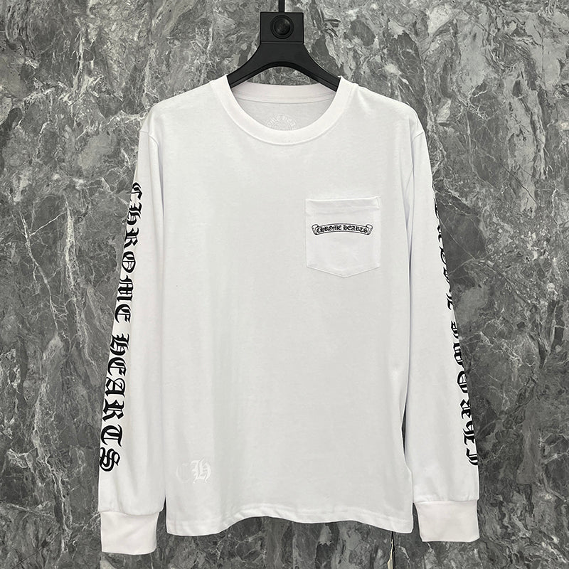 Chrome Hearts Gothic Sleeve Logo Pocket Long Sleeve Tee – White / Black
