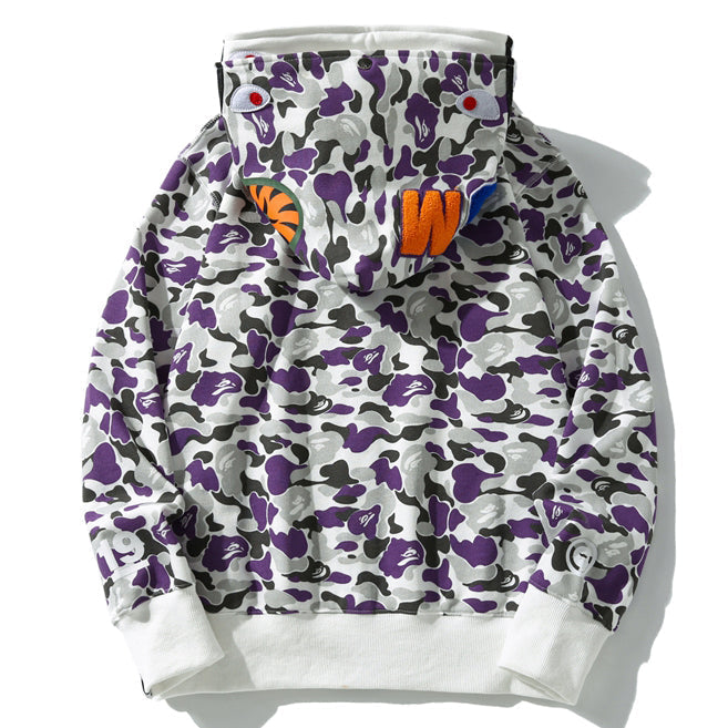 BAPE Purple Camo Shark Double-Zip Hoodie