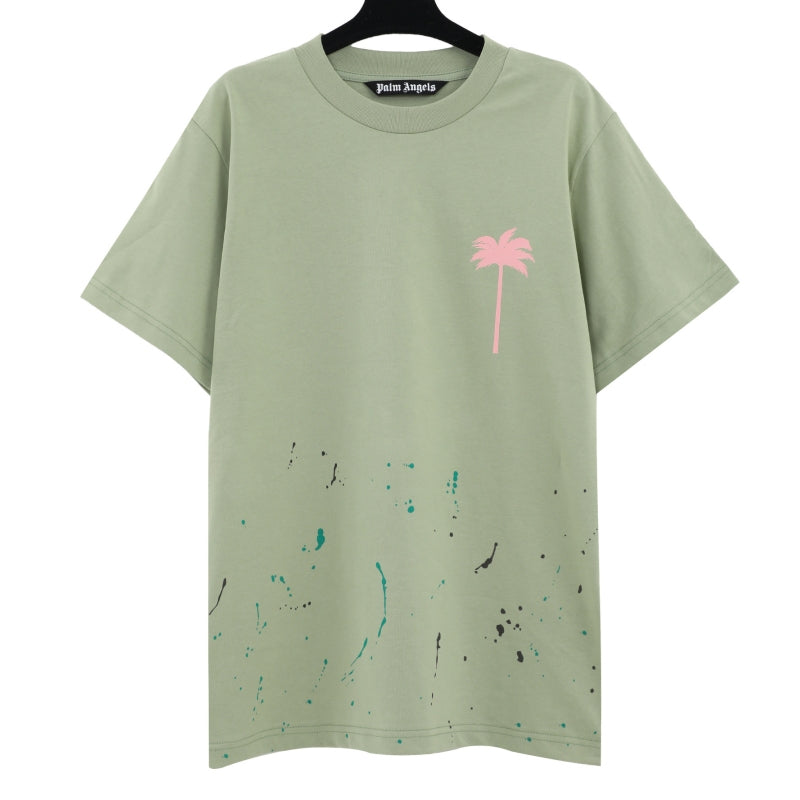 Palm Angels Palm Tree Chest Logo Paint Splatter Oversized T-Shirt