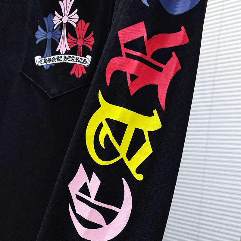 Chrome Hearts Multicolor Fleur Cross Stack Long Sleeve Tee – White / Black