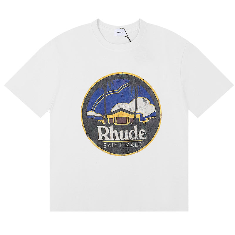 RHUDE Saint Malo Castle Graphic T-Shirt – Apricot / Black / White