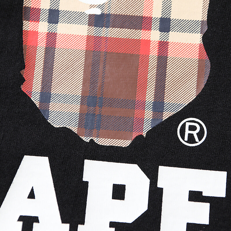 BAPE Plaid Ape Head College Logo Tee