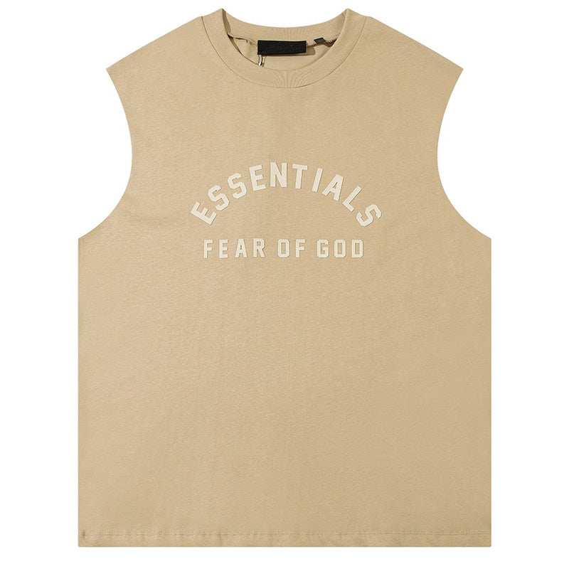 Fear of God Flocked Letter Crew Neck Sleeveless T-Shirt – Black / Khaki (Vol. 2)