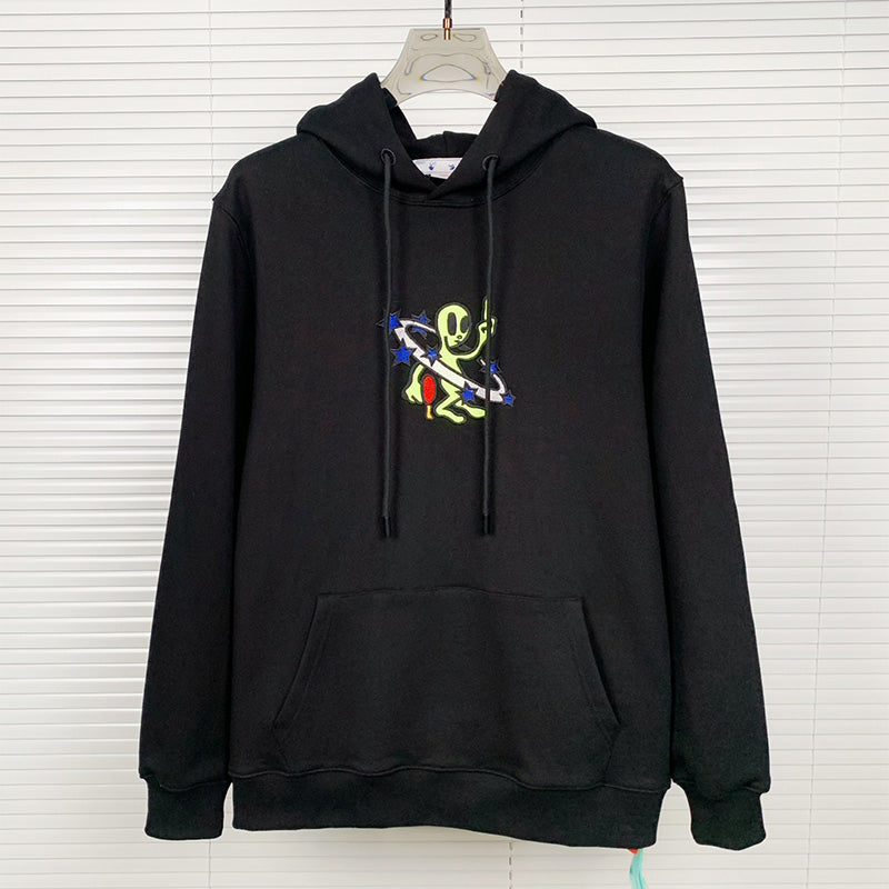OFF WHITE Star Arrow Embroidered Appliqué Hoodie – Black