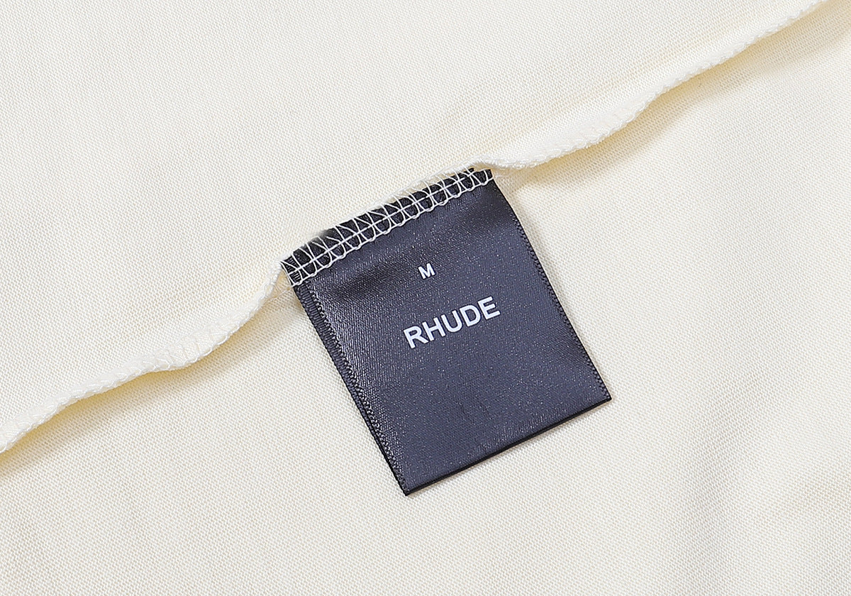 RHUDE Logo-Print Cotton T-Shirt – White / Apricot / Black