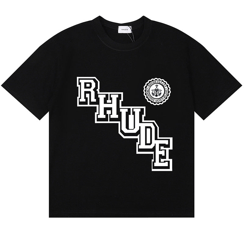 RHUDE Logo-Print Cotton T-Shirt – White / Apricot / Black