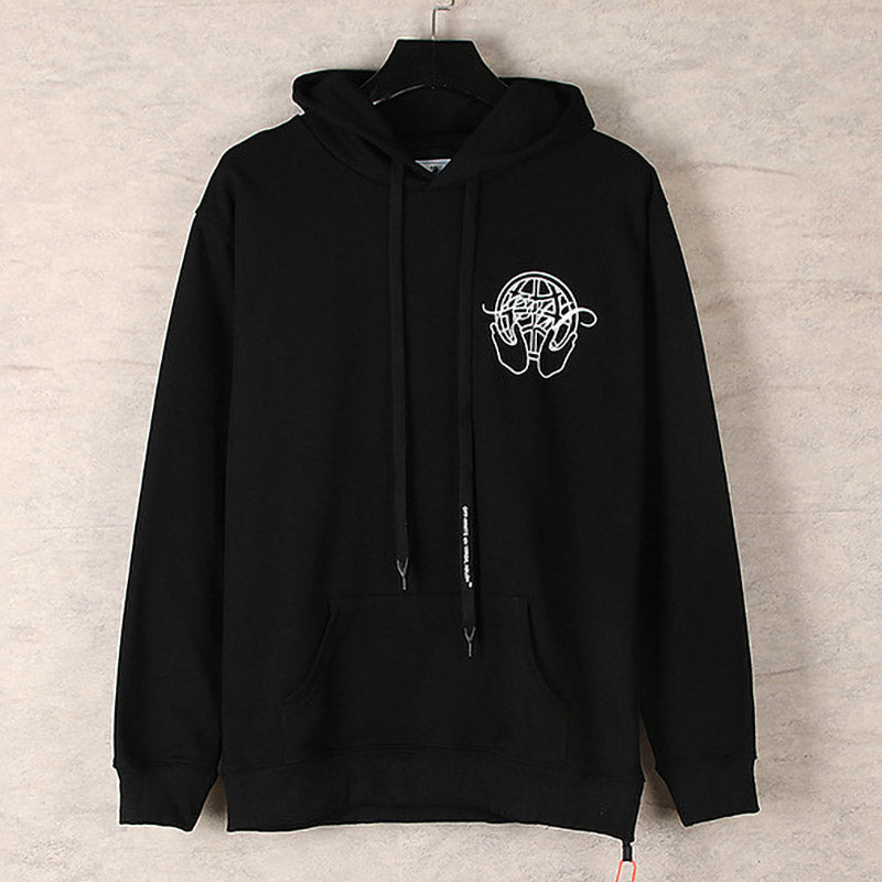 OFF WHITE Globe Hands Graphic Hoodie – White & Black