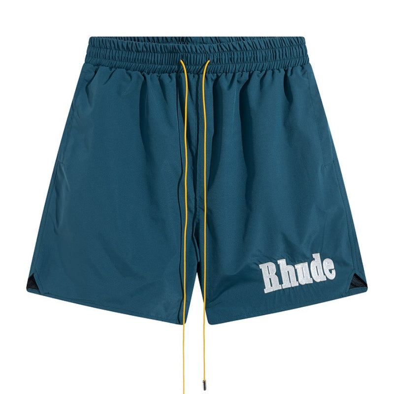 RHUDE Embroidered Tie Elastic Track Shorts – Blue