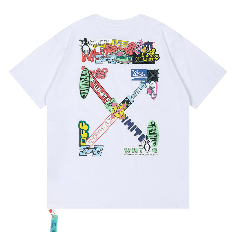 Off-White Creative Cartoon Letter Round Neck T-Shirt