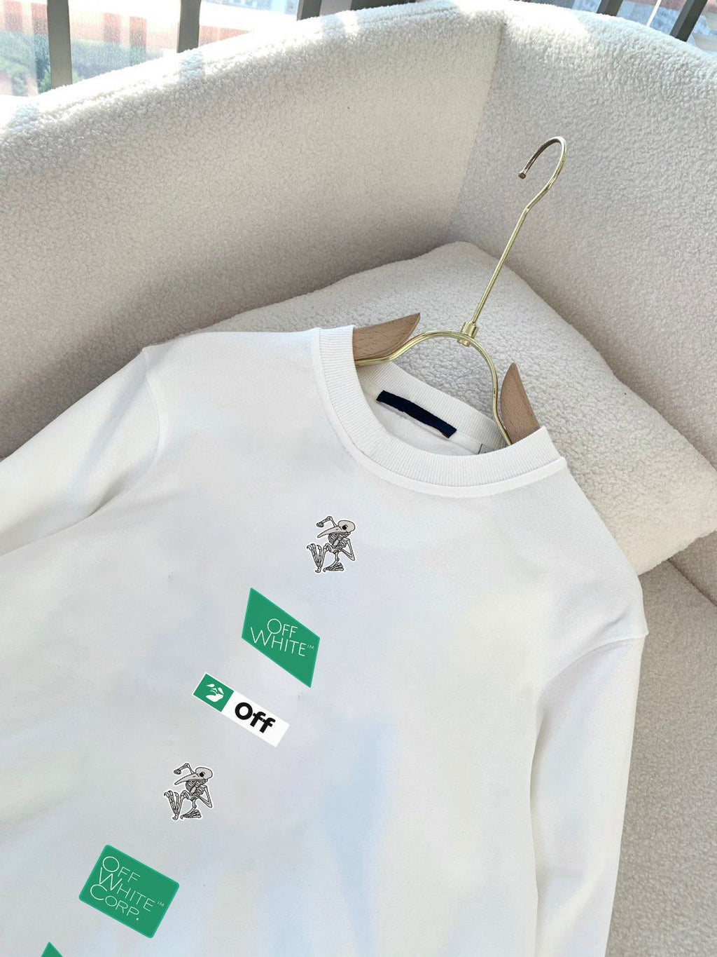 Off-White OW Logo Graphic Crewneck Pullover Sweatshirt — White