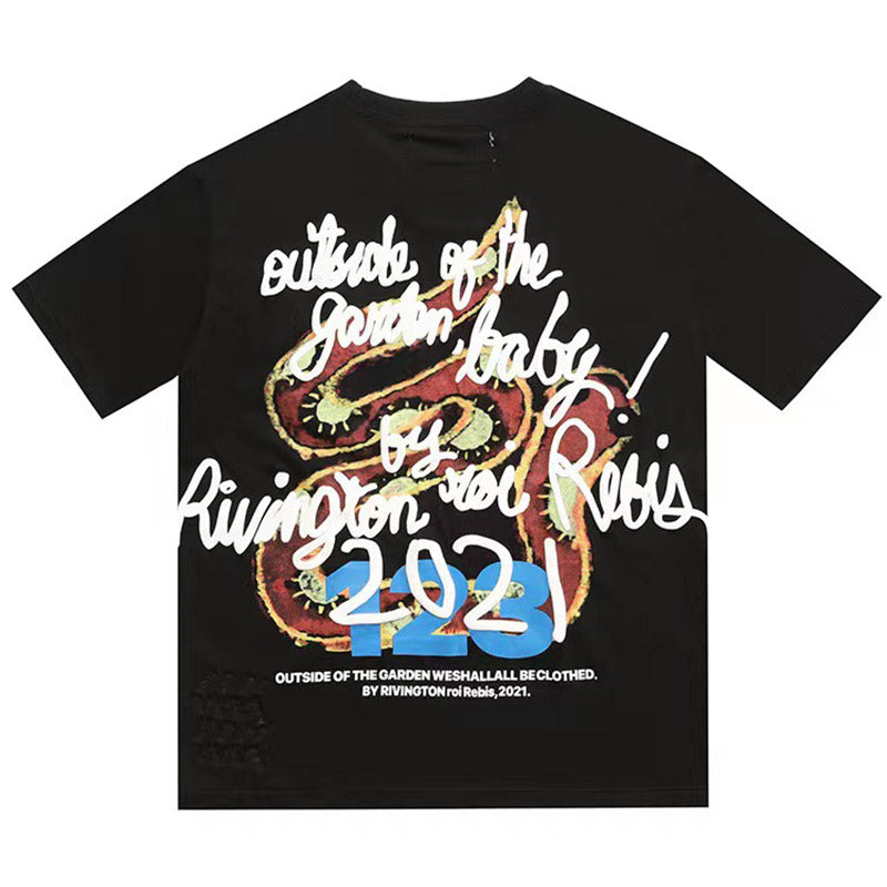 RRR123 Rainbow Snake Foam Letter Print T-Shirt – Apricot / White / Black