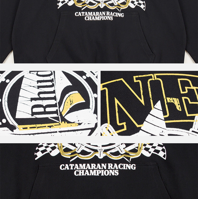 RHUDE Geneve Catamaran Racing Champions Graphic Hoodie – Black