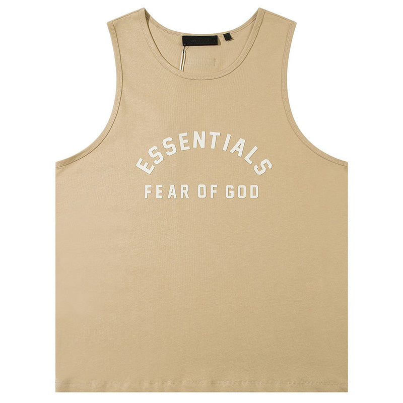 Fear of God Flocked Letter Crew Neck Sleeveless T-Shirt – Khaki / Black