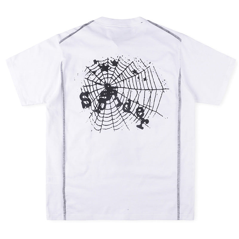 Sp5der Contrast Stitch Slub Tee – White Premium Streetwear Graphic T-Shirt