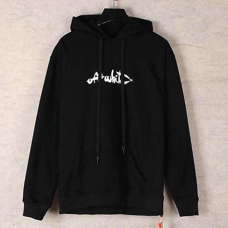 OFF WHITE Graffiti Script Logo Hoodie – Black & White