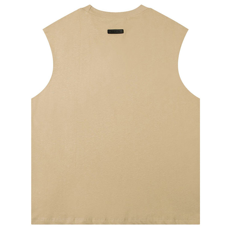 Fear of God Flocked Letter Crew Neck Sleeveless T-Shirt – Black / Khaki (Vol. 2)