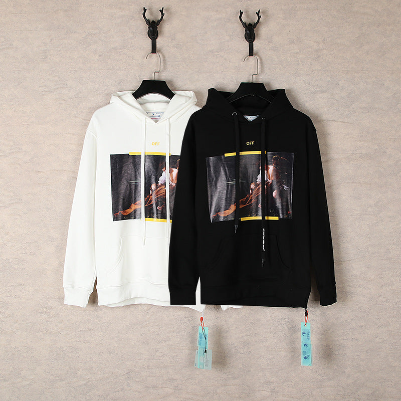 OFF WHITE Caravaggio Triptych Taped Hoodie – White & Black