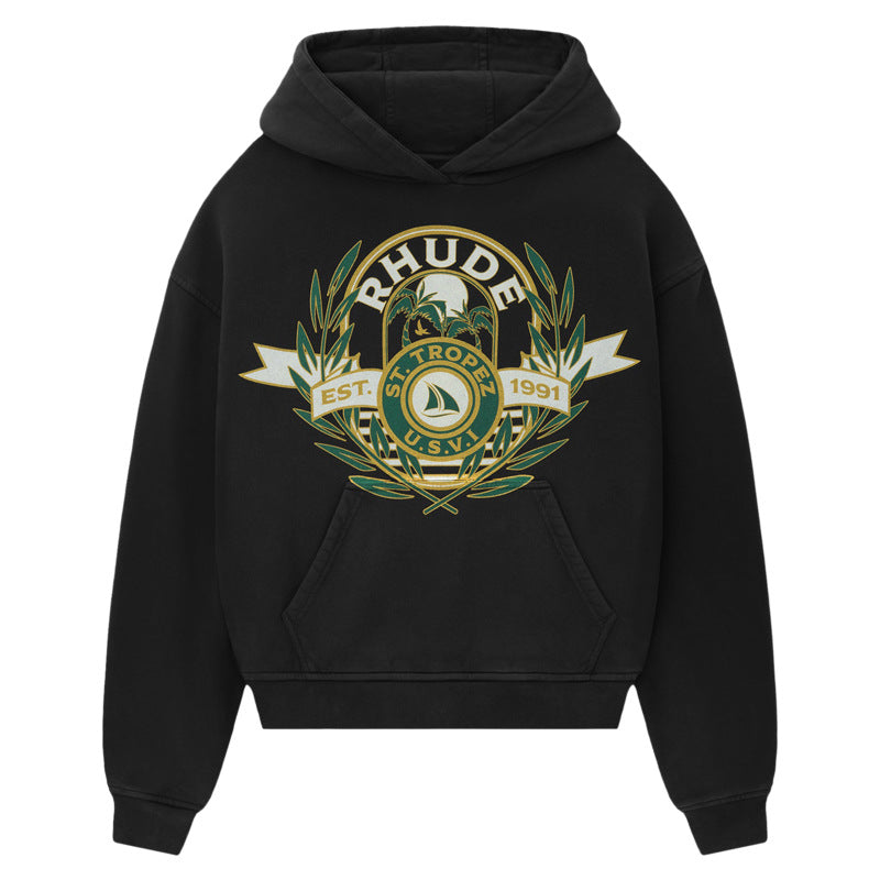 RHUDE St. Tropez Crest Logo Hoodie – Black
