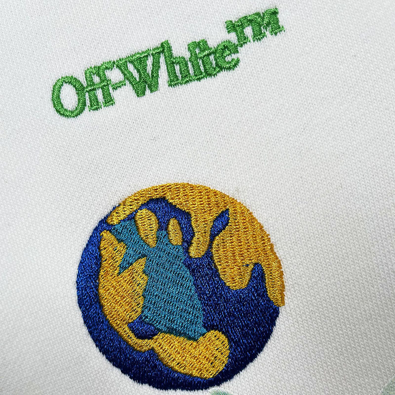 OFF WHITE Alien Embroidery Earth Pattern Hoodie – White & Black