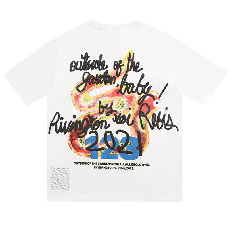 RRR123 Rainbow Snake Foam Letter Print T-Shirt – Apricot / White / Black