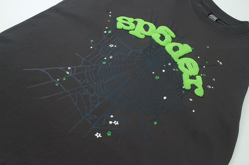 Sp5der Green Foam Printing Heavyweight T-Shirt – Grey Streetwear Graphic Tee