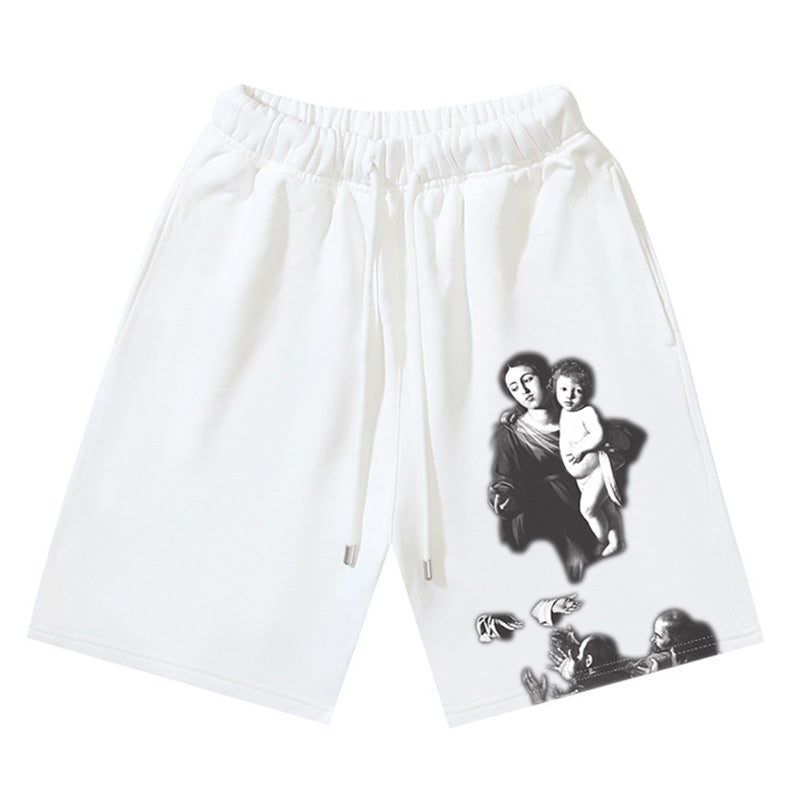 OFF-WHITE "Madonna & Child" Caravaggio Art Print Cotton Sweatshorts