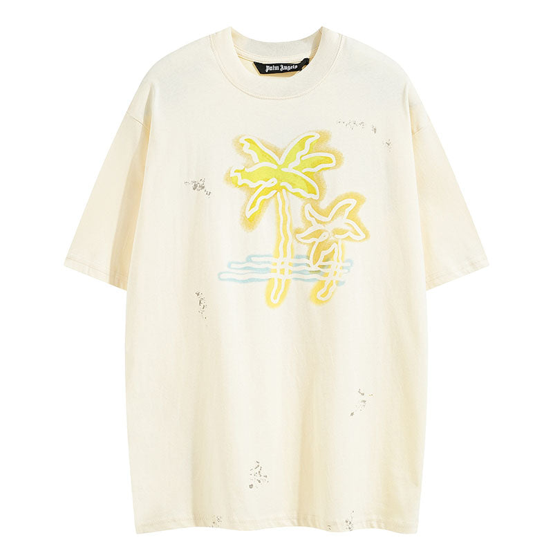 Palm Angels Neon Palm Tree Spray Paint Distressed T-Shirt & Shorts Set