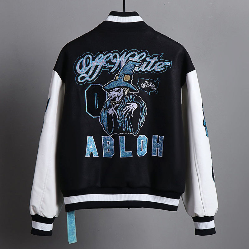 OFF WHITE Baseball Jacket – Loose Fit Hip Hop Streetwear