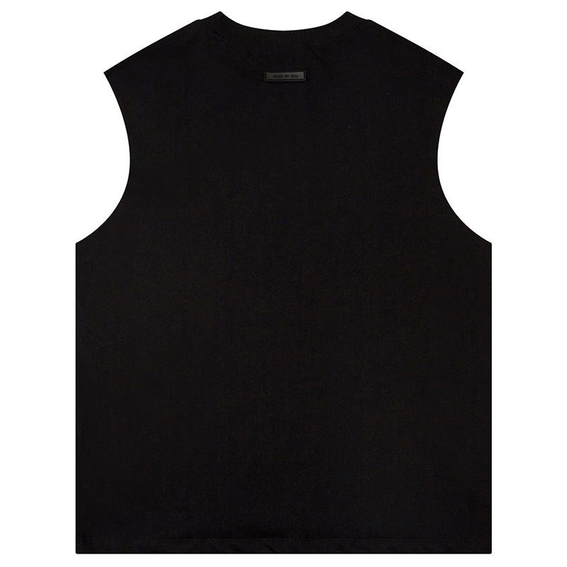 Fear of God Flocked Letter Crew Neck Sleeveless T-Shirt – Black / Khaki (Vol. 2)