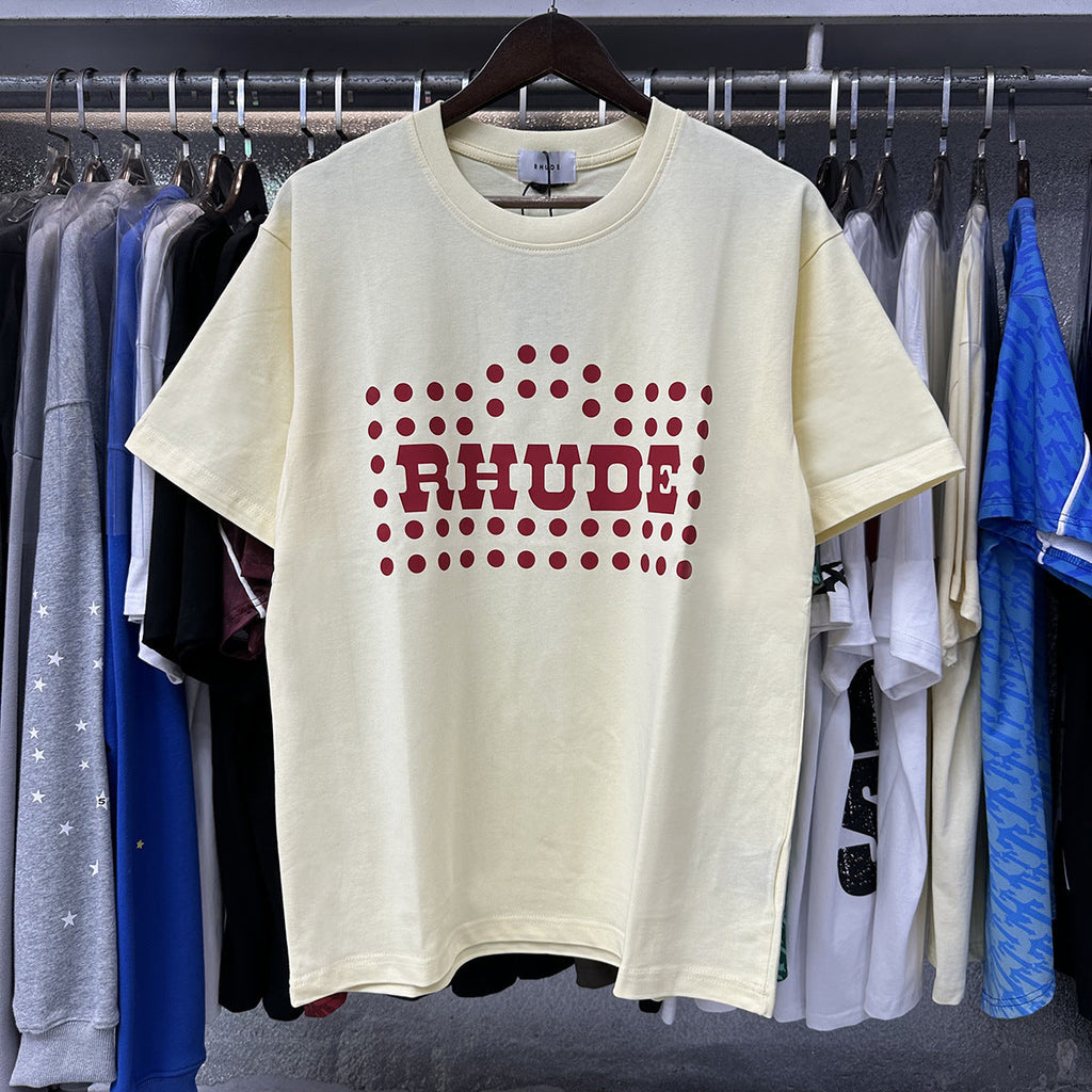 RHUDE Flocked Burnout T-Shirt – White / Apricot / Black