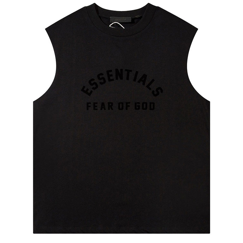 Fear of God Flocked Letter Crew Neck Sleeveless T-Shirt – Black / Khaki (Vol. 2)