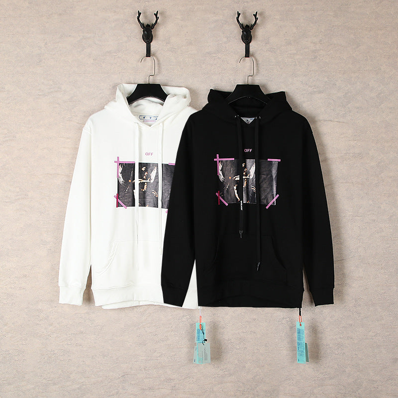 OFF WHITE Caravaggio Pink Taped Diptych Hoodie – White & Black