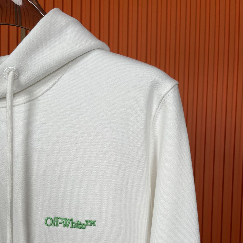 OFF WHITE Alien Embroidery Earth Pattern Hoodie – White & Black