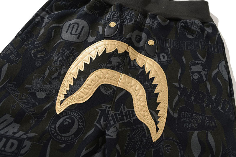 BAPE Black Gold Shark Camo Casual Pants