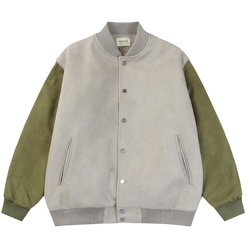 Fear Of God 6th Collection Varsity Bomber Jacket – Gray Green / Black & Apricot / Black