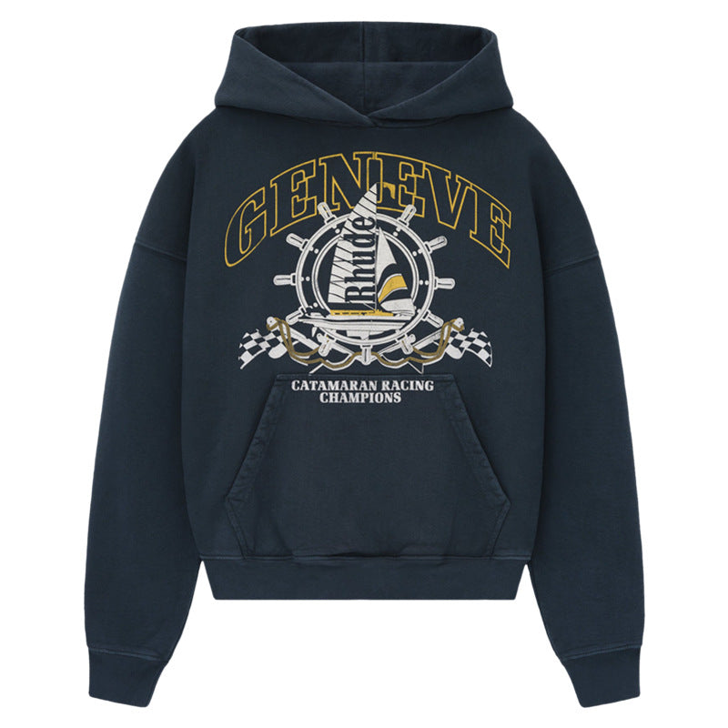 RHUDE Geneve Catamaran Racing Champions Graphic Hoodie – Black